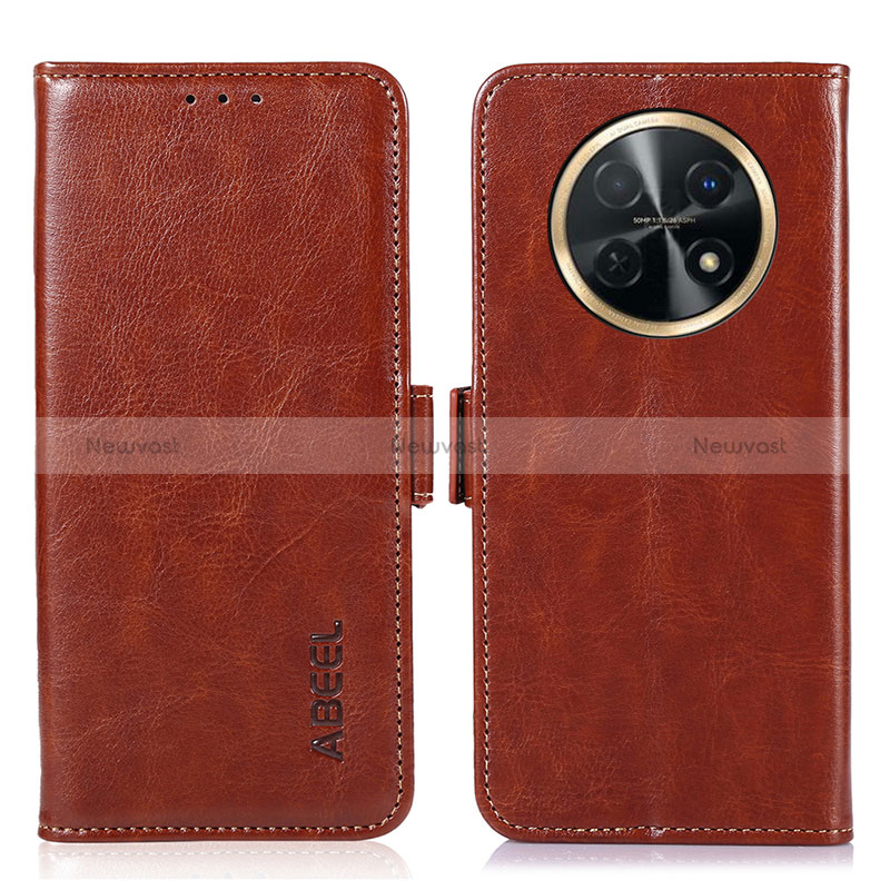 Leather Case Stands Flip Cover Holder A07D for Huawei Nova Y91 Brown