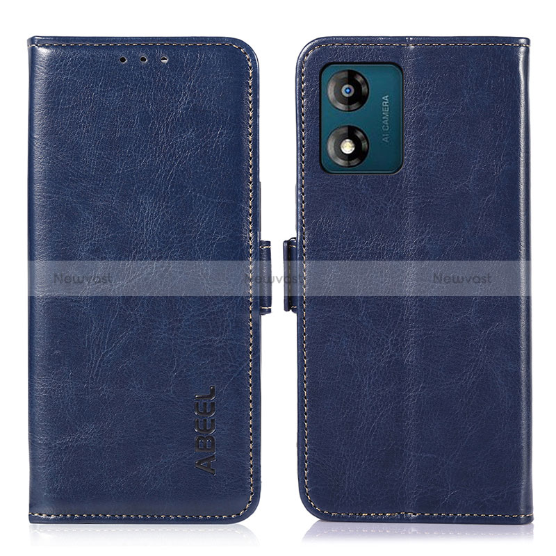 Leather Case Stands Flip Cover Holder A07D for Motorola Moto E13 Blue