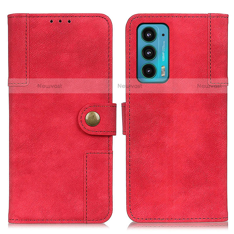 Leather Case Stands Flip Cover Holder A07D for Motorola Moto Edge Lite 5G Red