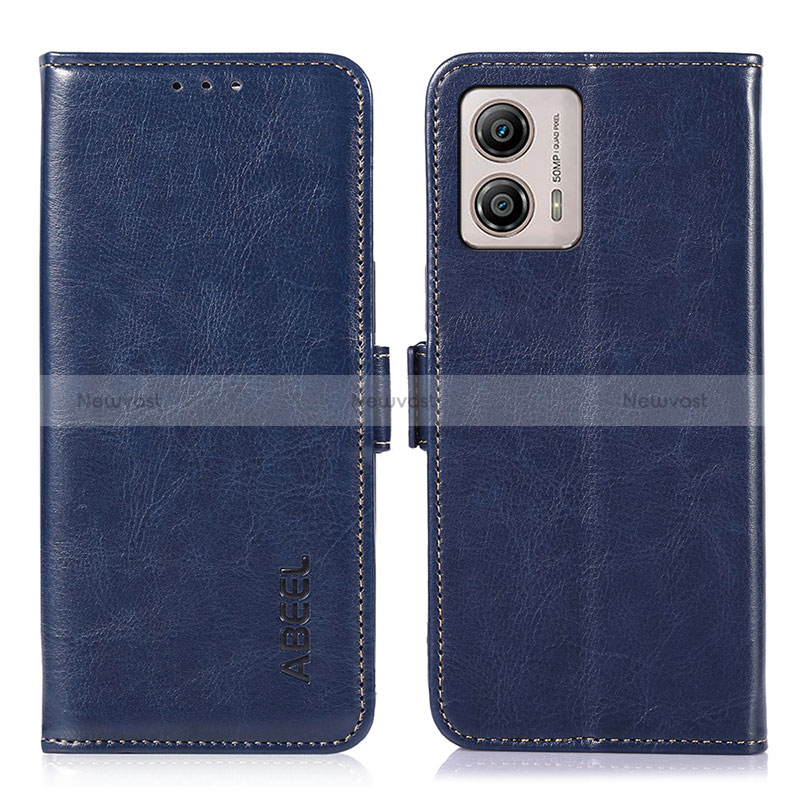 Leather Case Stands Flip Cover Holder A07D for Motorola Moto G53 5G Blue