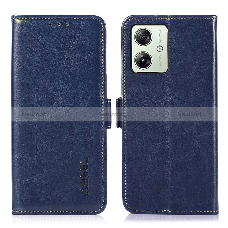 Leather Case Stands Flip Cover Holder A07D for Motorola Moto G54 5G Blue