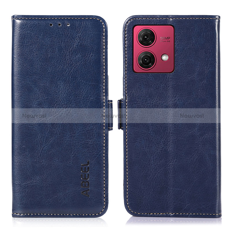 Leather Case Stands Flip Cover Holder A07D for Motorola Moto G84 5G Blue