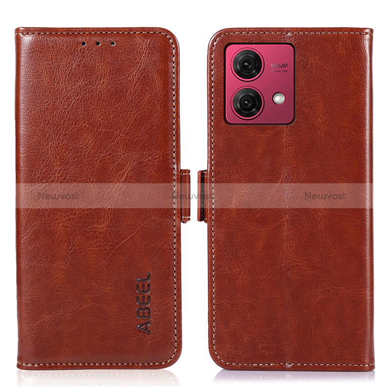 Leather Case Stands Flip Cover Holder A07D for Motorola Moto G84 5G Brown