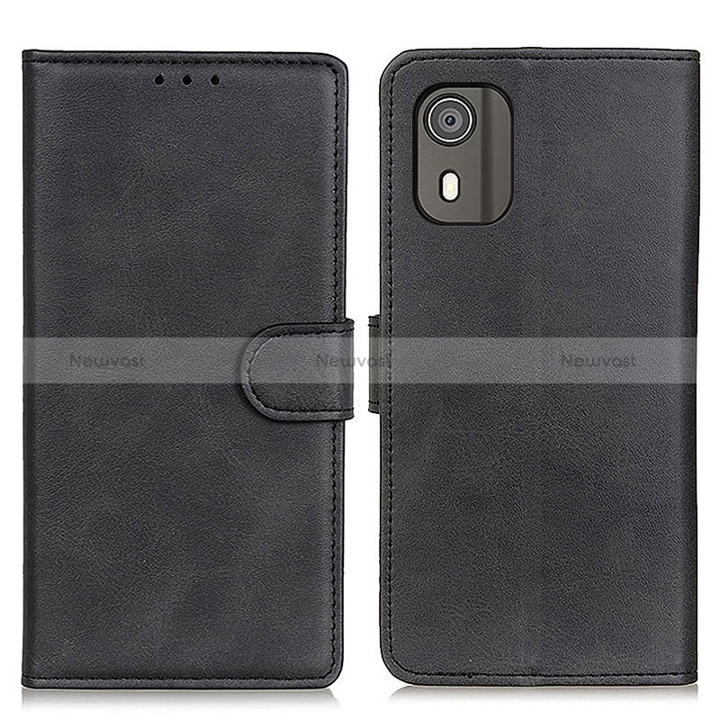 Leather Case Stands Flip Cover Holder A07D for Nokia C02 Black