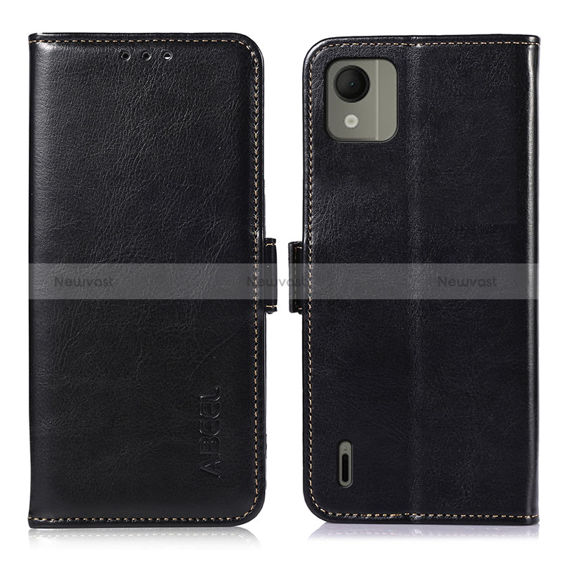 Leather Case Stands Flip Cover Holder A07D for Nokia C110 Black