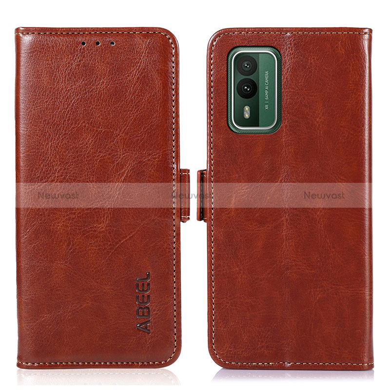 Leather Case Stands Flip Cover Holder A07D for Nokia XR21 Brown