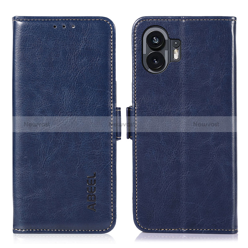 Leather Case Stands Flip Cover Holder A07D for Nothing Phone 2 Blue