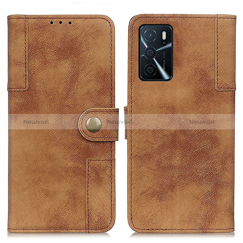 Leather Case Stands Flip Cover Holder A07D for Oppo A16 Brown