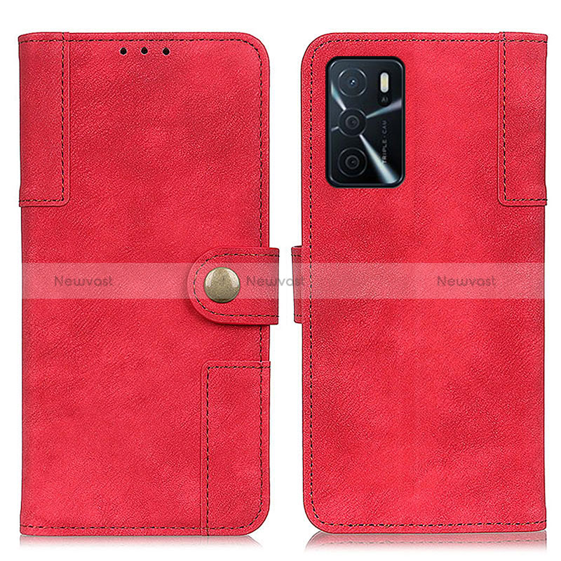 Leather Case Stands Flip Cover Holder A07D for Oppo A16 Red