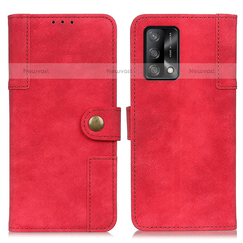 Leather Case Stands Flip Cover Holder A07D for Oppo A74 4G Red