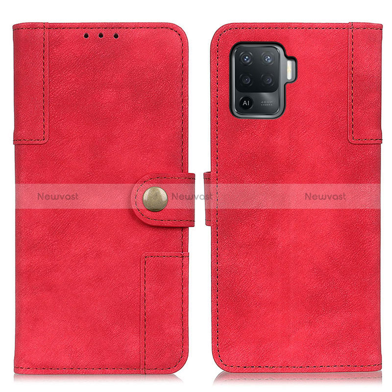 Leather Case Stands Flip Cover Holder A07D for Oppo Reno5 F Red