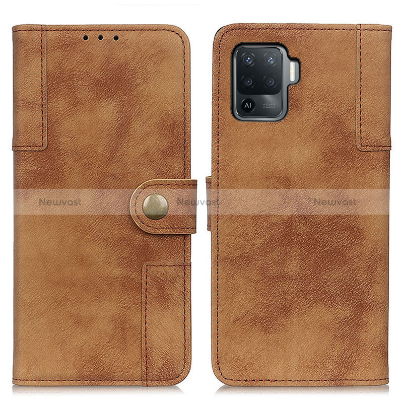 Leather Case Stands Flip Cover Holder A07D for Oppo Reno5 Lite Brown