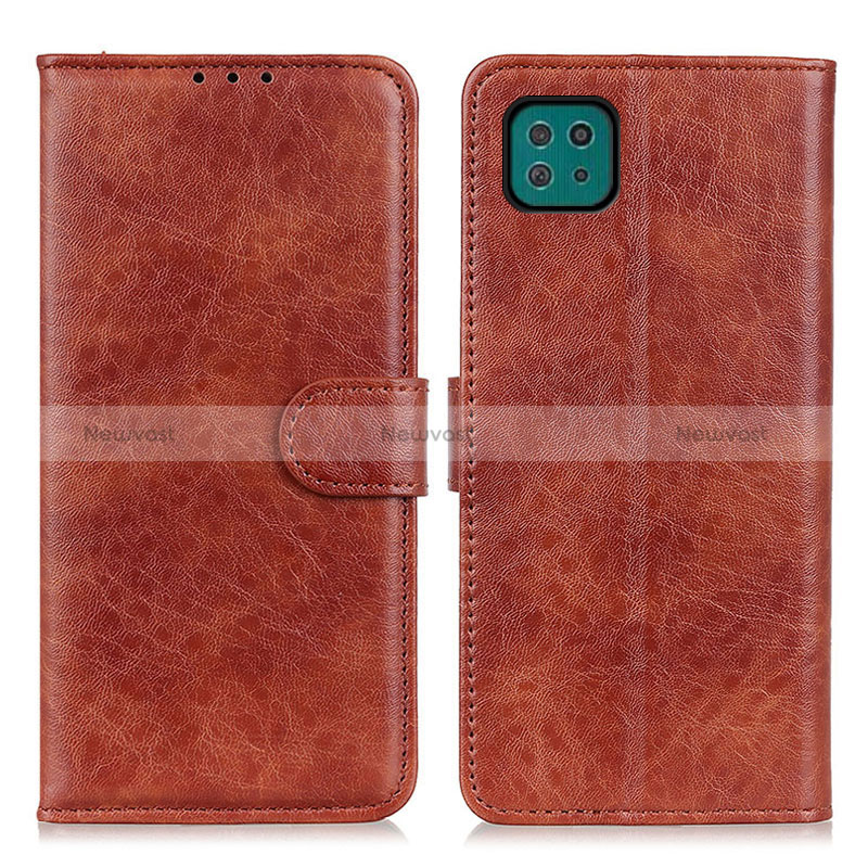 Leather Case Stands Flip Cover Holder A07D for Samsung Galaxy A22s 5G Brown