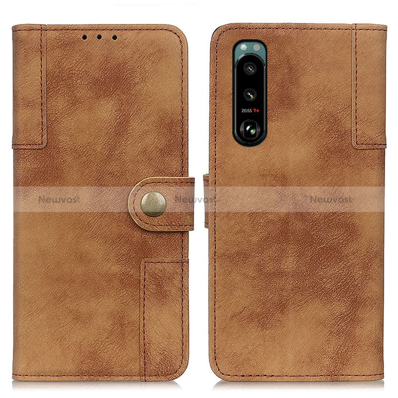 Leather Case Stands Flip Cover Holder A07D for Sony Xperia 5 III Brown