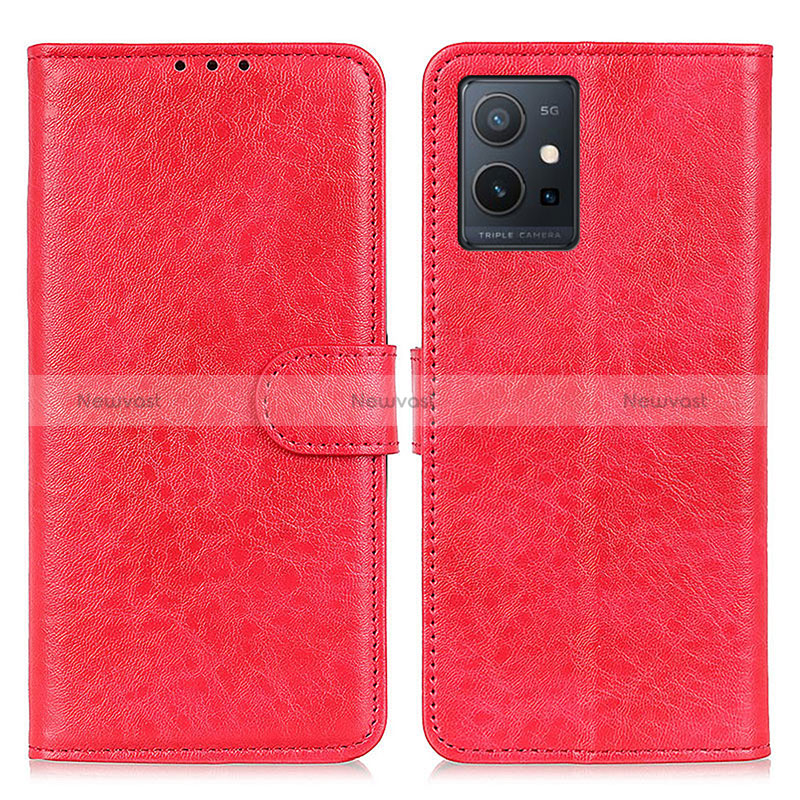 Leather Case Stands Flip Cover Holder A07D for Vivo iQOO Z6 5G Red