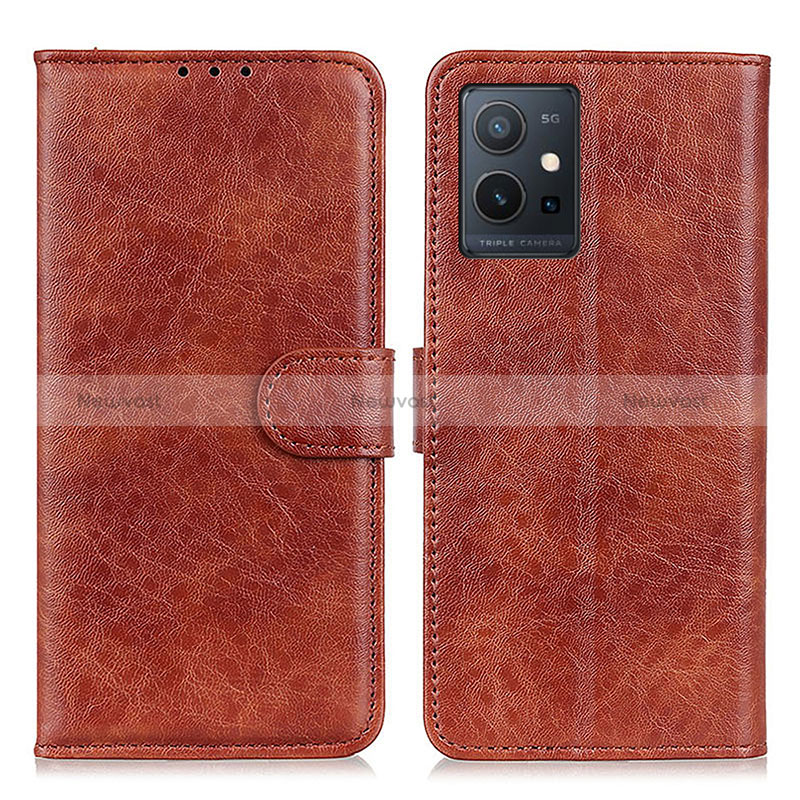 Leather Case Stands Flip Cover Holder A07D for Vivo Y75 5G Brown