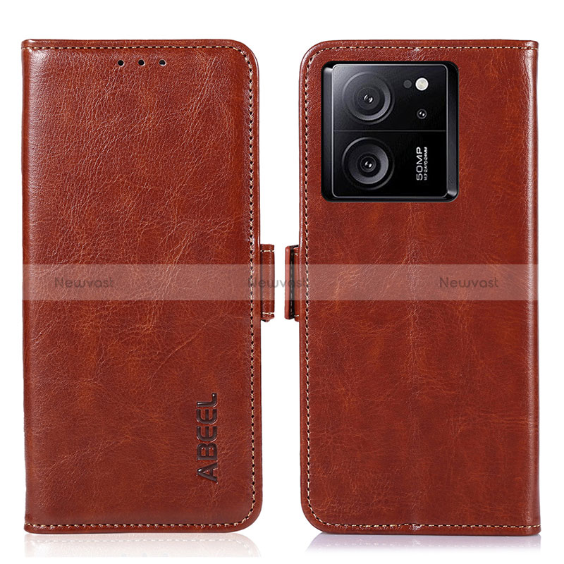 Leather Case Stands Flip Cover Holder A07D for Xiaomi Mi 13T 5G Brown