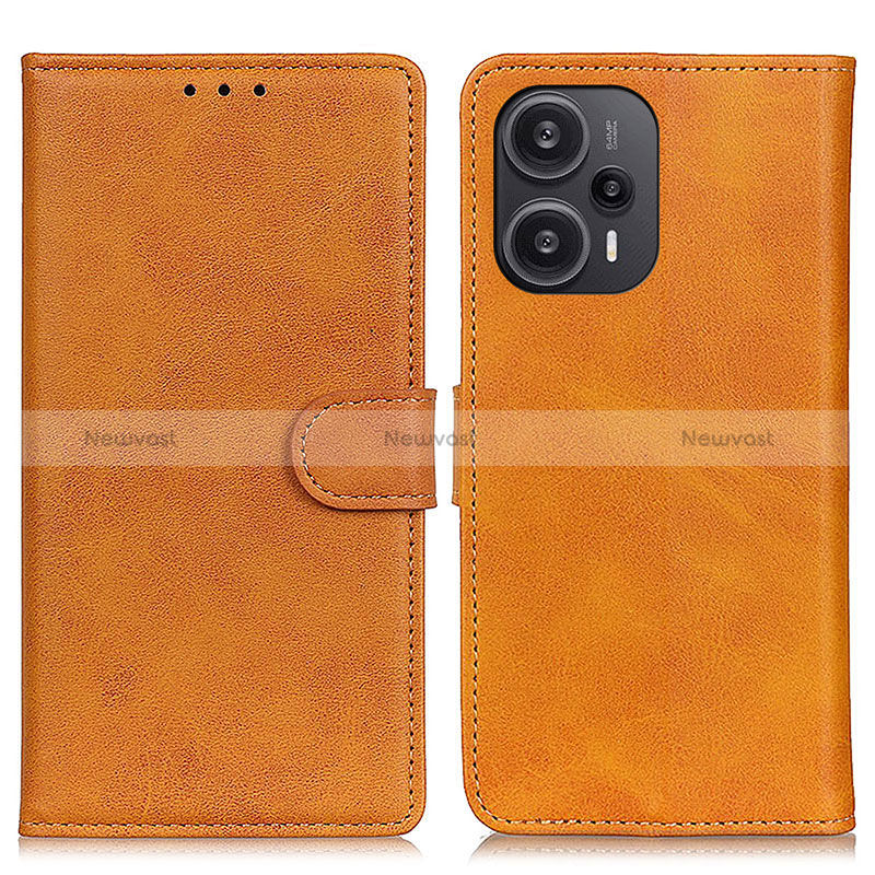 Leather Case Stands Flip Cover Holder A07D for Xiaomi Poco F5 5G Brown