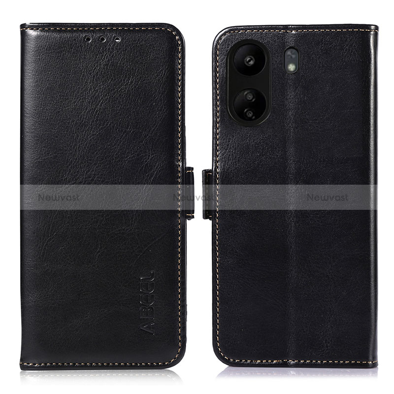 Leather Case Stands Flip Cover Holder A07D for Xiaomi Redmi 13C Black