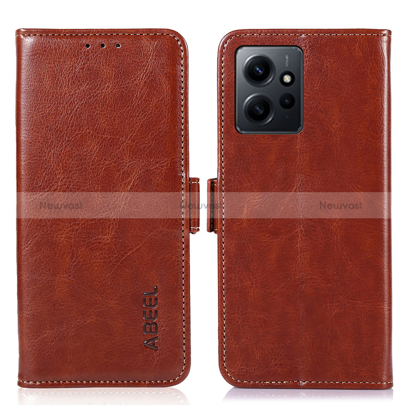 Leather Case Stands Flip Cover Holder A07D for Xiaomi Redmi Note 12 4G Brown