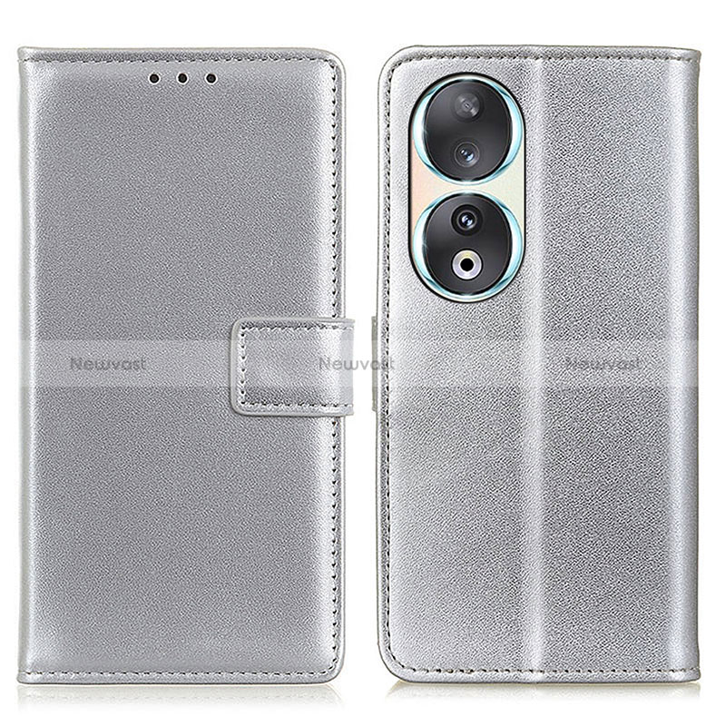 Leather Case Stands Flip Cover Holder A08D for Huawei Honor 90 5G Silver