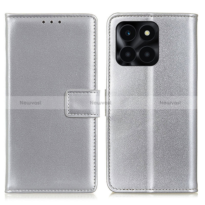 Leather Case Stands Flip Cover Holder A08D for Huawei Honor X8b Silver