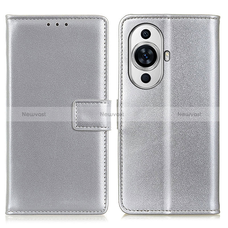 Leather Case Stands Flip Cover Holder A08D for Huawei Nova 11 Ultra Silver