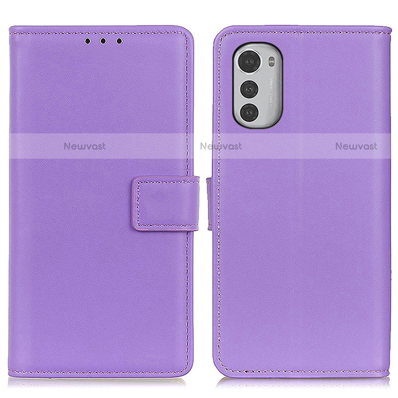 Leather Case Stands Flip Cover Holder A08D for Motorola Moto E32 Purple