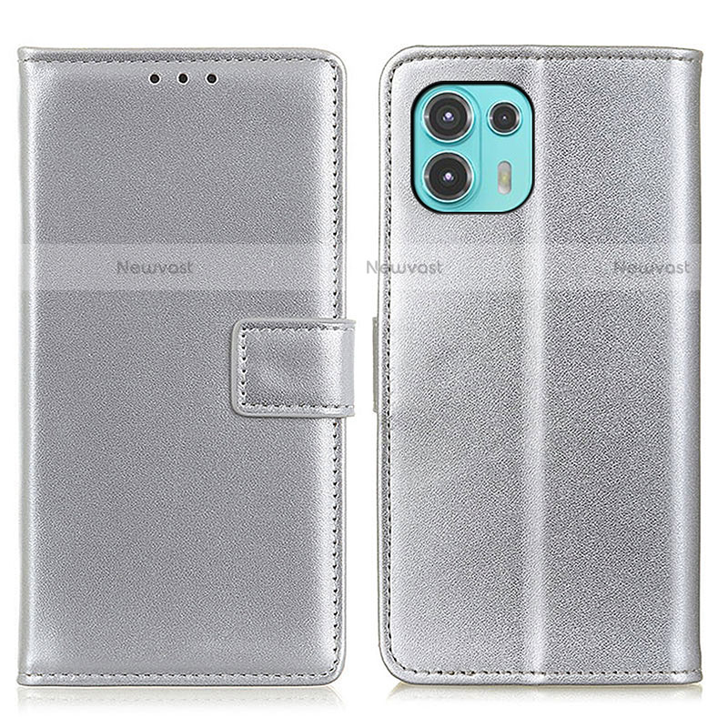 Leather Case Stands Flip Cover Holder A08D for Motorola Moto Edge 20 Lite 5G Silver