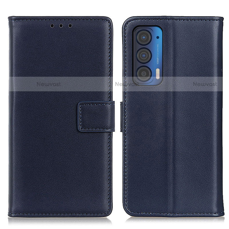 Leather Case Stands Flip Cover Holder A08D for Motorola Moto Edge (2021) 5G Blue