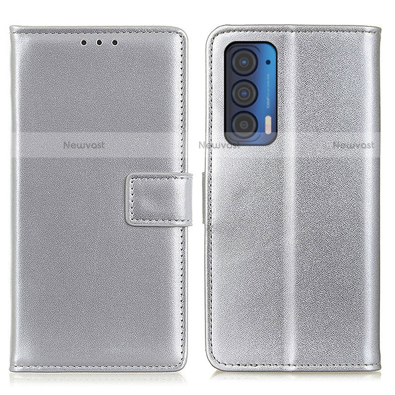 Leather Case Stands Flip Cover Holder A08D for Motorola Moto Edge (2021) 5G Silver