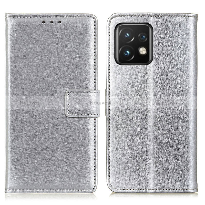 Leather Case Stands Flip Cover Holder A08D for Motorola Moto Edge Plus (2023) 5G Silver