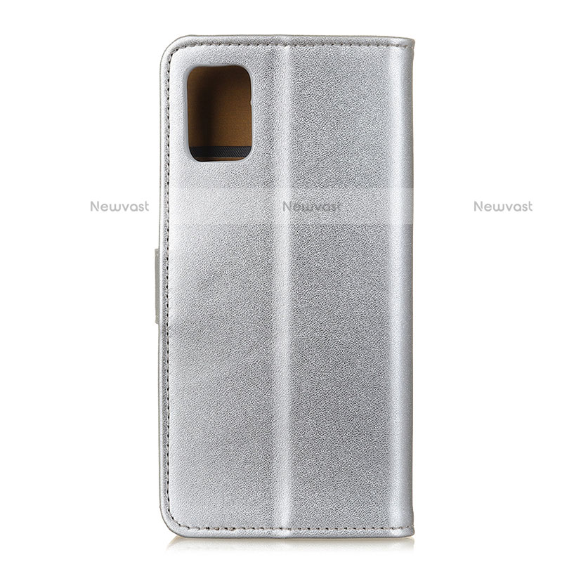 Leather Case Stands Flip Cover Holder A08D for Motorola Moto Edge S 5G Silver