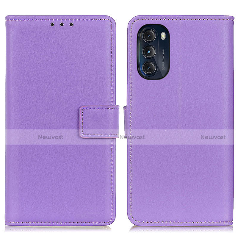 Leather Case Stands Flip Cover Holder A08D for Motorola Moto G 5G (2022) Purple