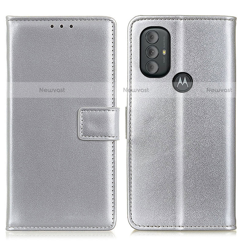 Leather Case Stands Flip Cover Holder A08D for Motorola Moto G Play (2023) Silver