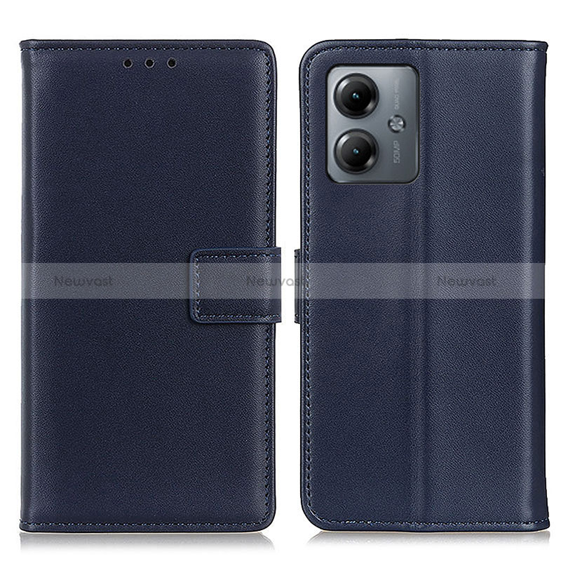 Leather Case Stands Flip Cover Holder A08D for Motorola Moto G14 Blue