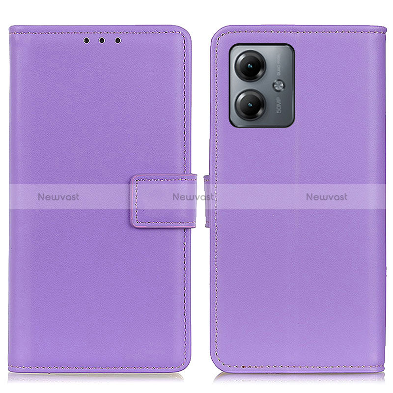Leather Case Stands Flip Cover Holder A08D for Motorola Moto G14 Purple