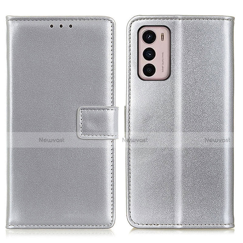 Leather Case Stands Flip Cover Holder A08D for Motorola Moto G42 Silver