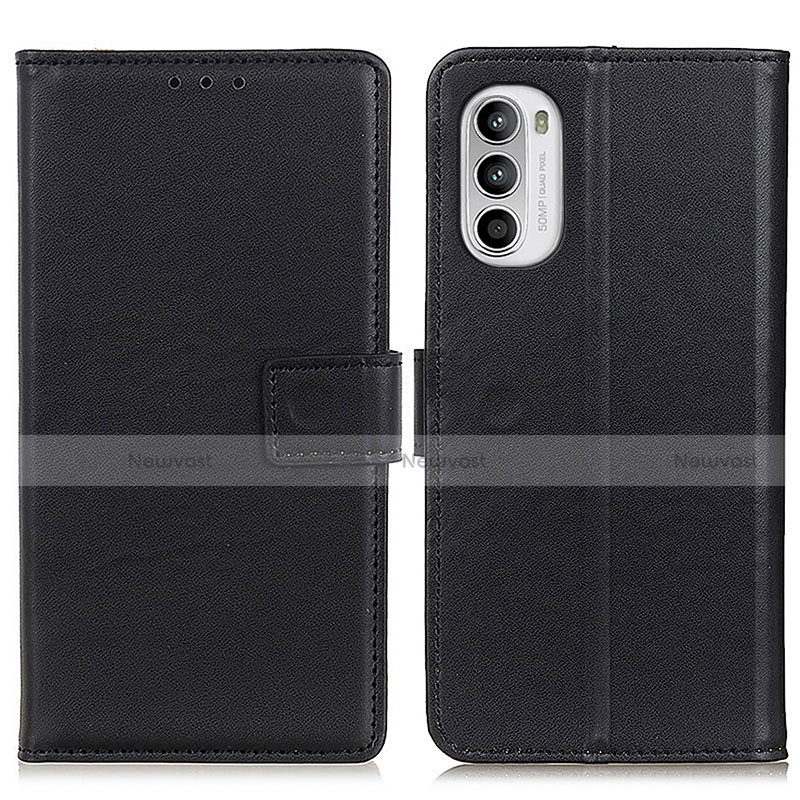 Leather Case Stands Flip Cover Holder A08D for Motorola MOTO G52 Black