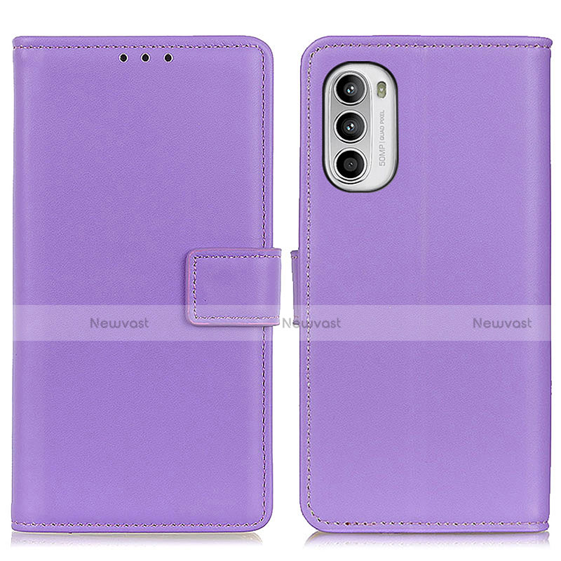 Leather Case Stands Flip Cover Holder A08D for Motorola MOTO G52 Purple