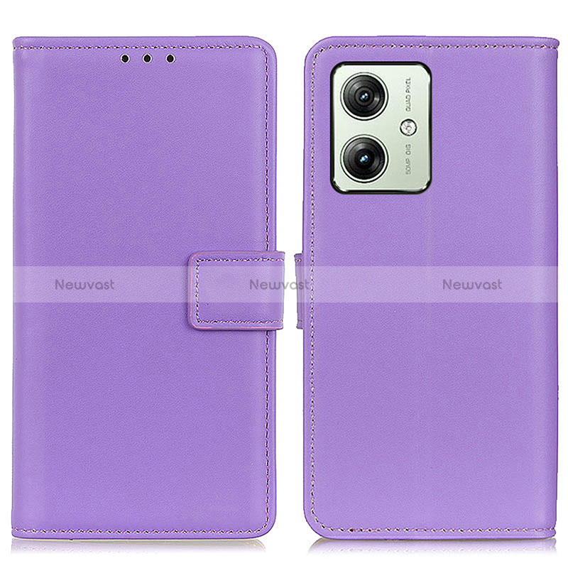 Leather Case Stands Flip Cover Holder A08D for Motorola Moto G54 5G Purple