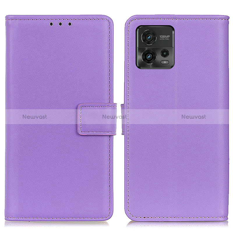 Leather Case Stands Flip Cover Holder A08D for Motorola Moto G72 Purple