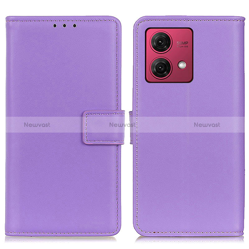 Leather Case Stands Flip Cover Holder A08D for Motorola Moto G84 5G Purple