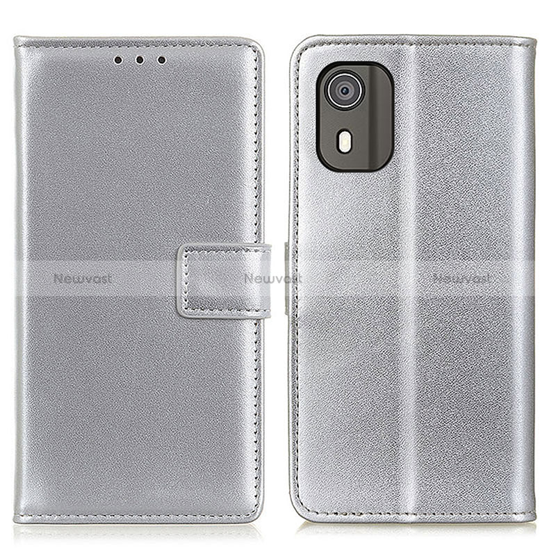 Leather Case Stands Flip Cover Holder A08D for Nokia C02 Silver