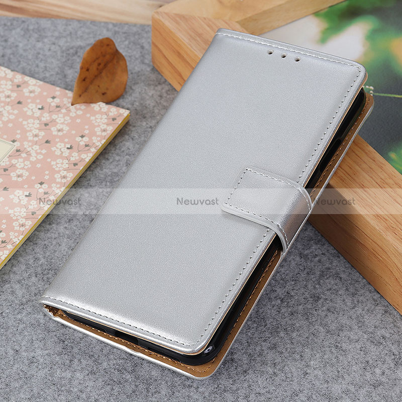 Leather Case Stands Flip Cover Holder A08D for OnePlus Ace 2V 5G Silver