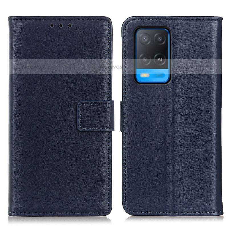 Leather Case Stands Flip Cover Holder A08D for Oppo A54 4G Blue