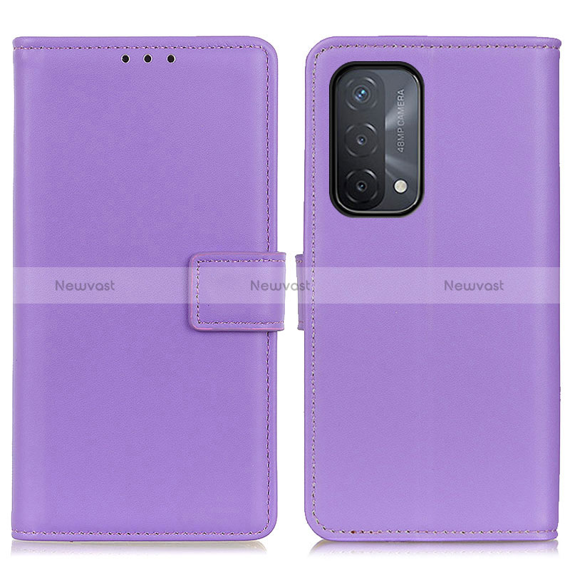 Leather Case Stands Flip Cover Holder A08D for Oppo A54 5G Purple