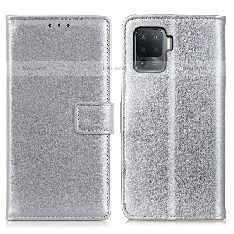 Leather Case Stands Flip Cover Holder A08D for Oppo A94 4G Silver