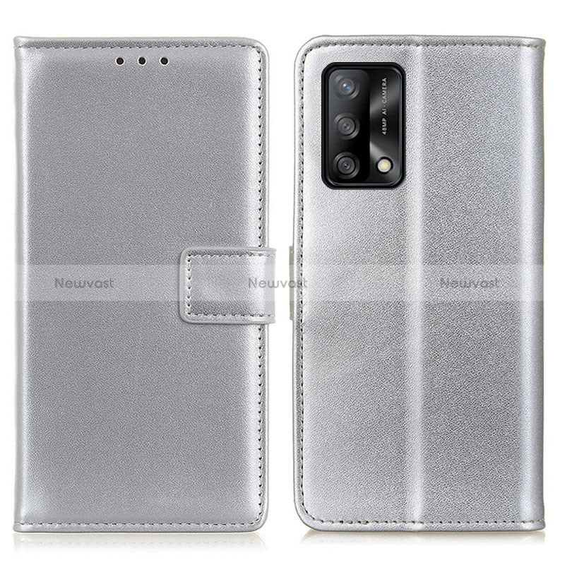 Leather Case Stands Flip Cover Holder A08D for Oppo A95 4G Silver