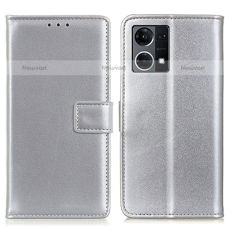 Leather Case Stands Flip Cover Holder A08D for Oppo F21 Pro 4G Silver